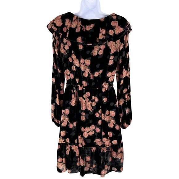 MICHAEL Michael Kors S Velvet Burnout Floral Long Sleeve Ruffle Silk Blend Dress - Picture 2 of 16